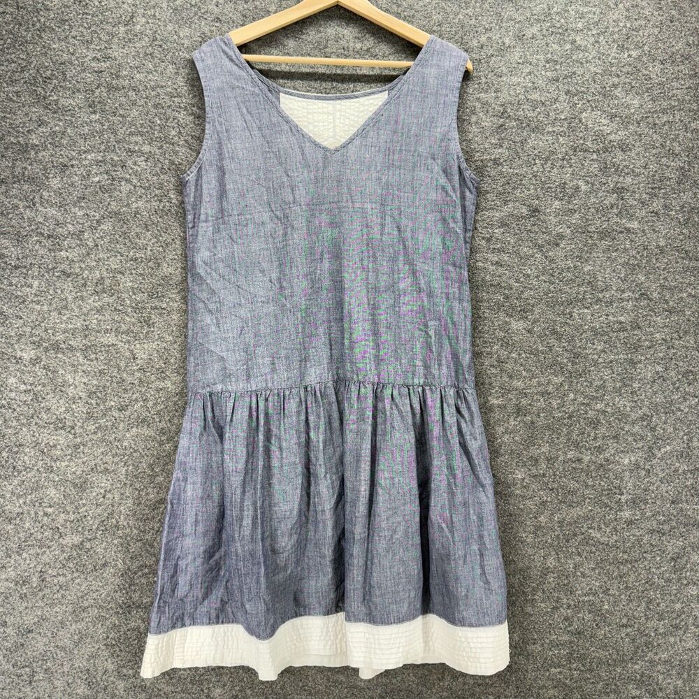 Sandy Starkman Dress Women 10 Gray Shift Midi V-Neck Sleeveless Pockets Cotton